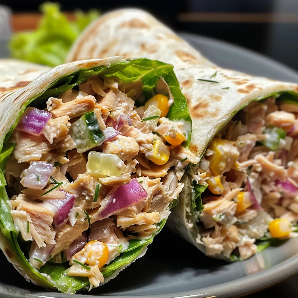 A delicious tuna wrap made with fresh ingredients, captured from the side.