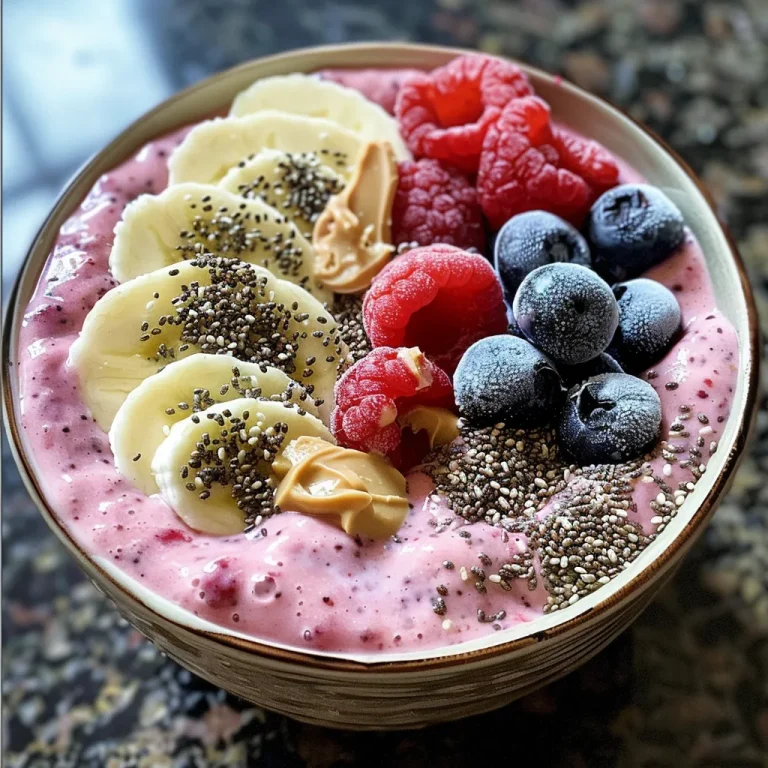 A Breakfast Fiesta How My Vanilla Berry Protein Smoothie Bowl Sparks Joy Every Morning Close-up of a creamy vanilla berry protein smoothie bowl topped with fresh fruits and granola.