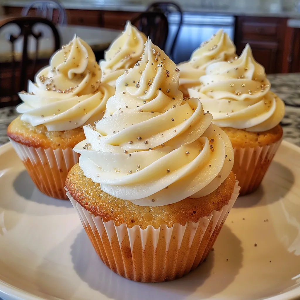 A detailed image of a vanilla cupcake with rich frosting, showcasing its moist texture.