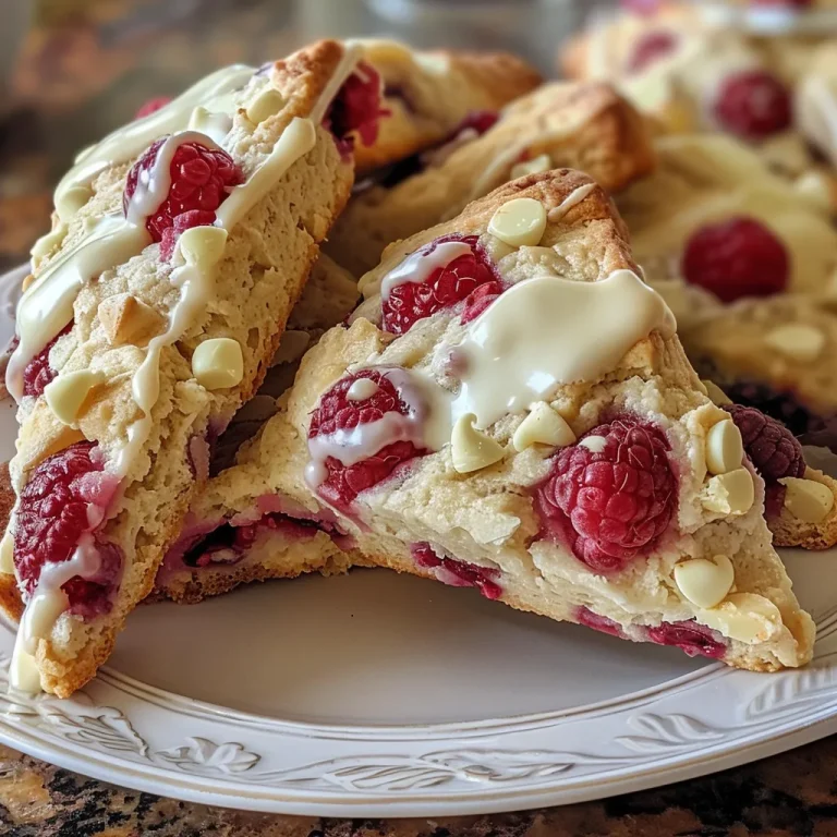 Baking Bliss: How White Chocolate Raspberry Scones Became My Weekend Ritual Close-up of golden scones with visible raspberries and white chocolate pieces.