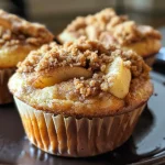 Close-up view of freshly baked apple cinnamon muffins with a golden-brown top.