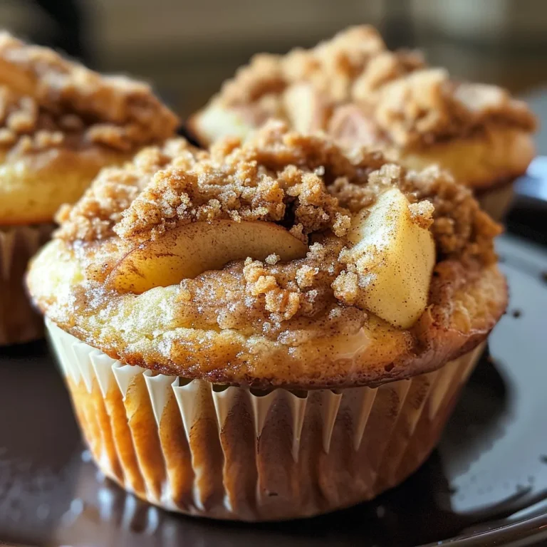 Close-up view of freshly baked apple cinnamon muffins with a golden-brown top.