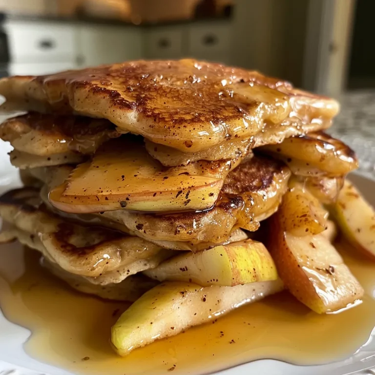 Awakening Mornings The Apple Cinnamon Pancakes That Bring Joy to Every Bite Close-up image of fluffy apple cinnamon pancakes stacked with a golden-brown hue.