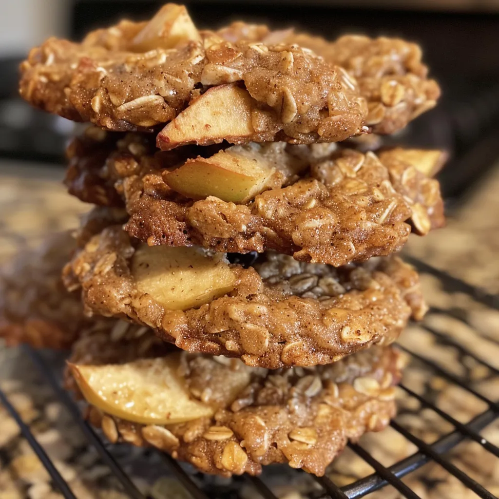 Close-up view of apple oatmeal cookies with a soft and chewy texture.