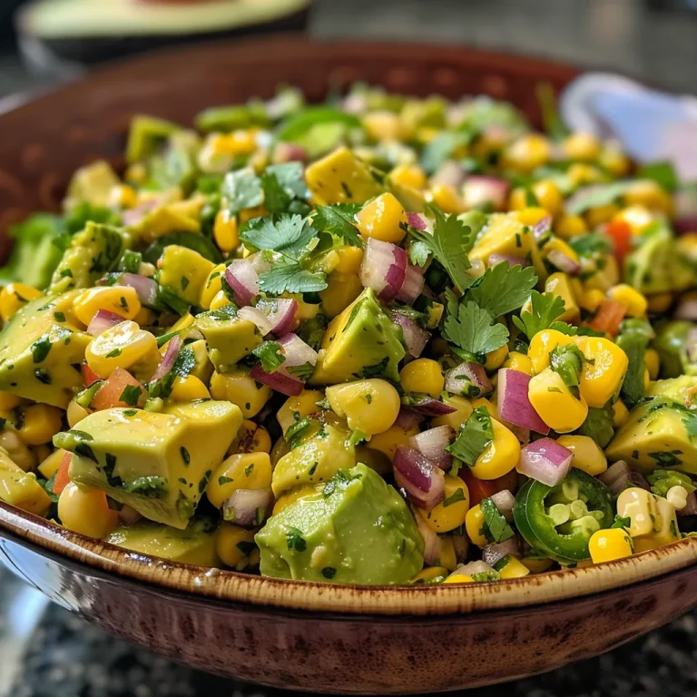 A Fiesta in a Bowl Quick and Zesty Avocado Corn Salsa to Brighten Your Day A close-up of a vibrant avocado corn salsa in a bowl, highlighting the fresh ingredients.