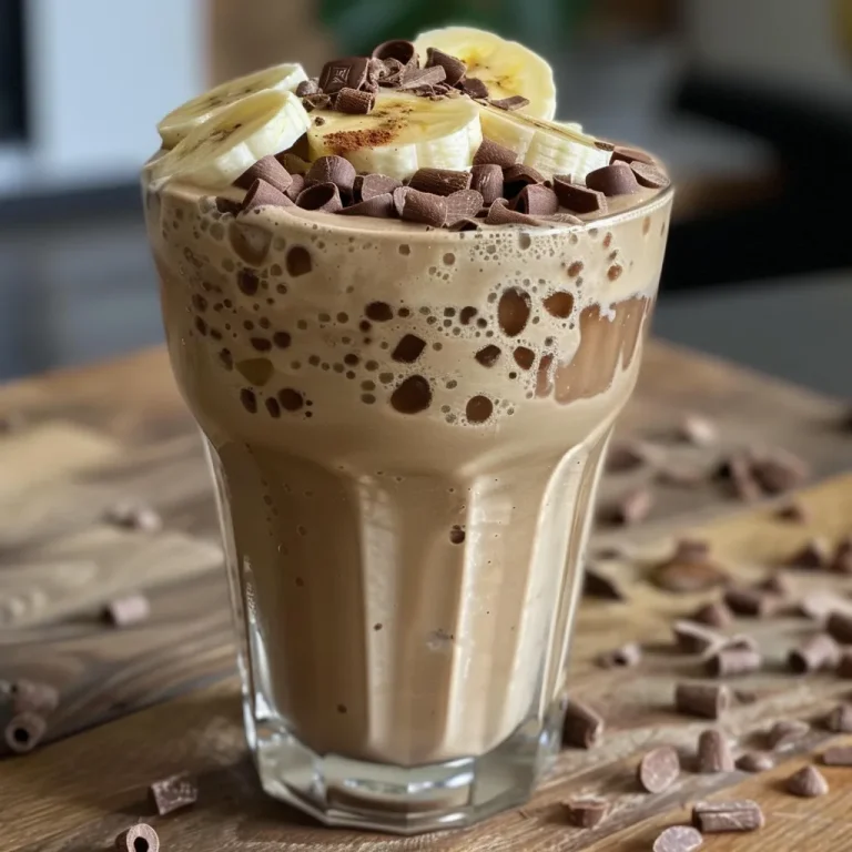 How a Creamy Banana Cocoa Shake Became My Go-To Morning Delight A close-up side view of a creamy banana cocoa shake in a glass.