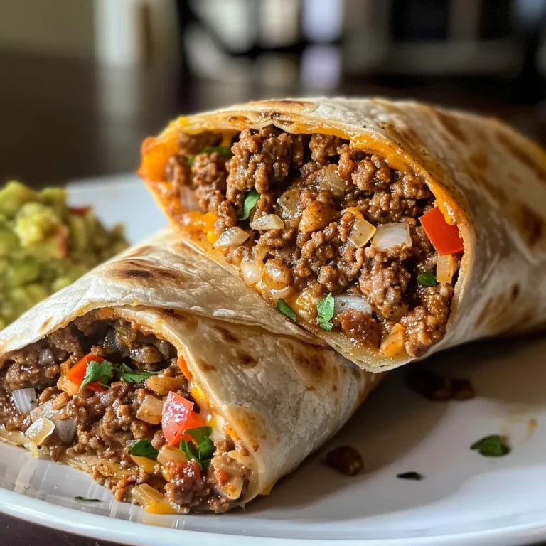 Rolling Together The Beef Burritos That Ignite Family Gatherings Close-up view of a juicy beef burrito with visible layers of meat, rice, and toppings.