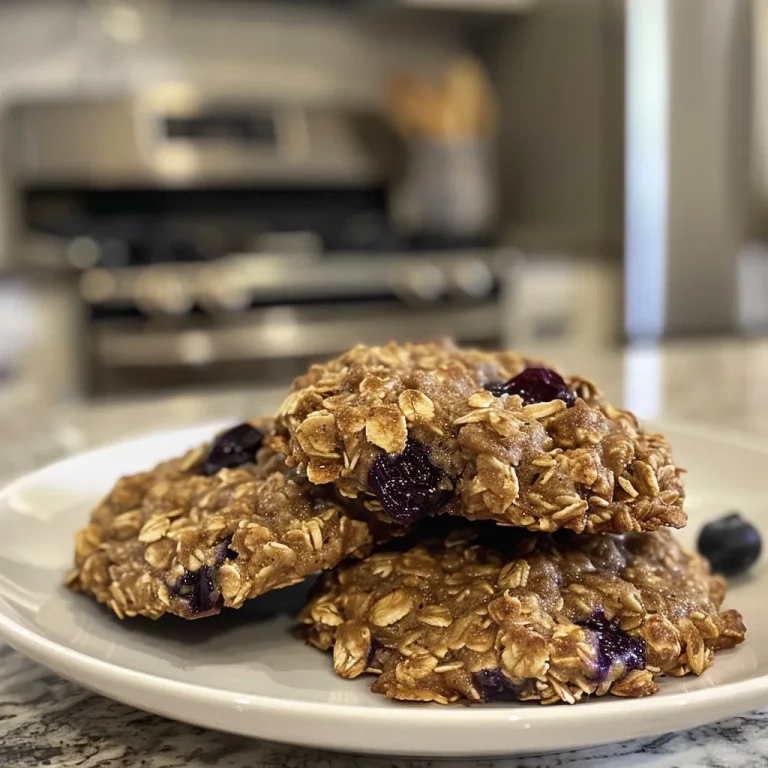Close-up view of blueberry oat cookies with a golden-brown exterior and visible blueberries.