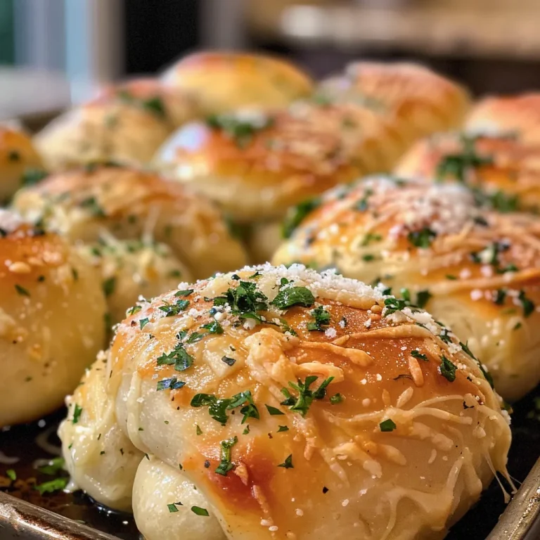 The Garlic Knots That Turn Every Gathering Into a Celebration Juicy cheese-filled garlic knots arranged in a close-up side view.