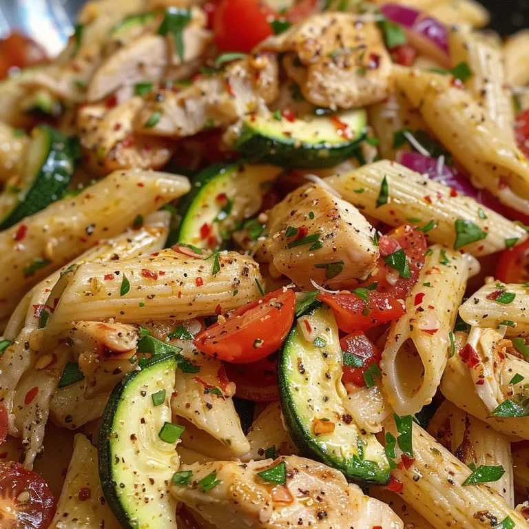 A Beautiful Fusion of Flavors Chicken and Vegetable Pasta to Brighten Your Table Close-up view of a bowl of Chicken and Vegetable Pasta with vibrant colors.