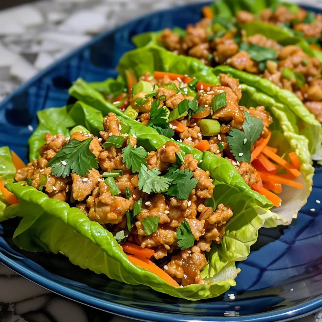 A side view of a delicious chicken lettuce wrap showcasing its ingredients.