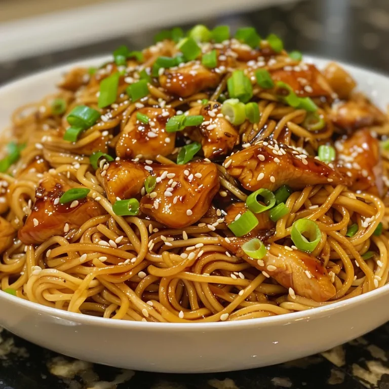 A Wok Full of Joy The Chicken Teriyaki Noodles That Transform Dinner into a Celebration A close-up of chicken teriyaki noodles garnished with vegetables.