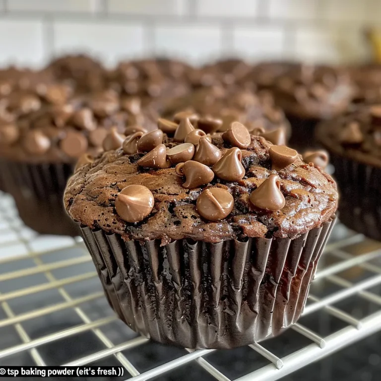 Muffin Magic How Ripe Bananas and Chocolate Create Breakfast Bliss Close-up side view of a moist chocolate banana muffin, showcasing a rich, dark chocolate exterior with chocolate chips.