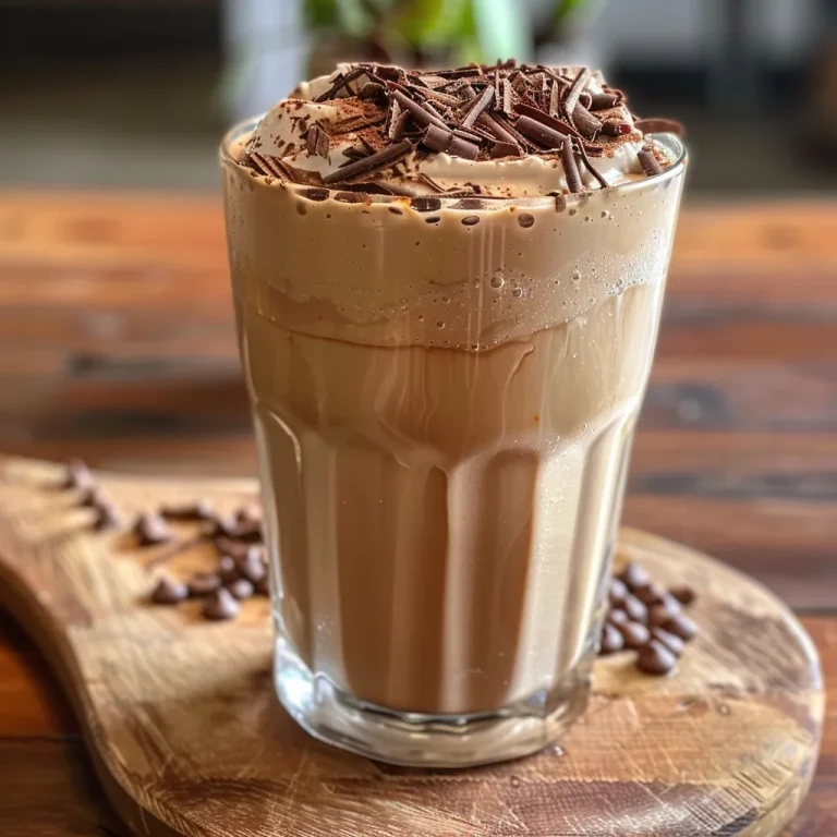 Sipping Sweet Nostalgia The Coffee Milkshake That Transports Me Home Close-up view of a creamy coffee milkshake topped with whipped cream and chocolate shavings.