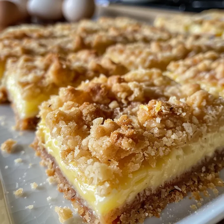 Close-up view of creamy lemon crumb bars with a golden crust and lemon filling.