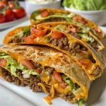 Close-up of a juicy Crunch Wrap showcasing layers of ingredients.