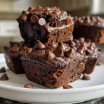A close-up view of a double chocolate banana muffin, showcasing its moist texture and chocolate chips.