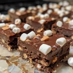 Close-up view of Easy Chocolate Peanut Butter Fudge with a glossy finish and a textured top.