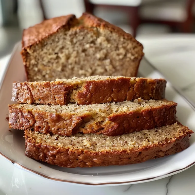 Banana Bread Bliss A Greek Yogurt Twist for Cozy Mornings A slice of Greek Yogurt Banana Bread on a wooden cutting board, showcasing its moist texture.