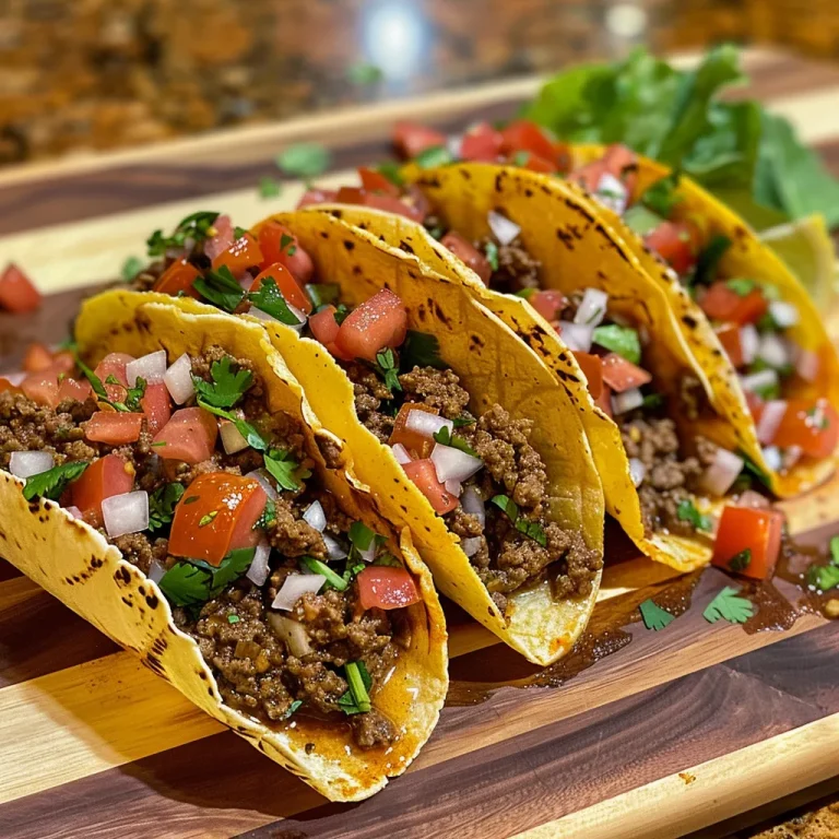Taco Night Magic A Flavorful Journey to the Heart of Family Gatherings Close-up view of juicy ground beef tacos with fresh toppings.