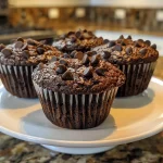 Close-up side view of healthy chocolate muffins with a moist texture.