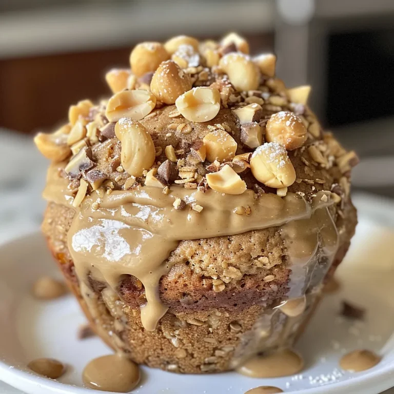 Close-up view of a healthy peanut butter banana muffin with a golden brown top.