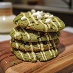 Close-up of Matcha and White Chocolate Cookies with a soft, chewy texture.