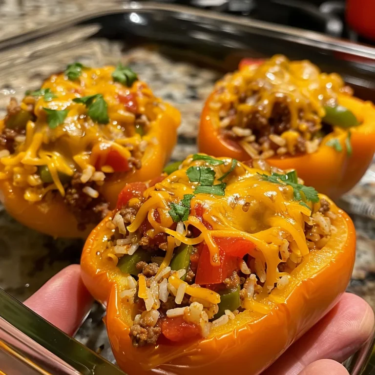 Fiesta in Every Bite How Mexican Stuffed Peppers Celebrate Flavor and Family Close-up of juicy Mexican stuffed peppers filled with beef, rice, and cheese.
