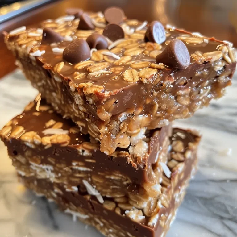 Sweet Symphony Crafting No Bake Coconut Chocolate Oat Bars for Joyful Gatherings Close-up view of No Bake Coconut Chocolate Oat Bars showing a layered texture.