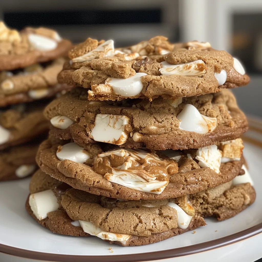 Side view of freshly baked NY Style Biscoff cookies, highlighting their rich, caramel color and chunky white and milk chocolate pieces.