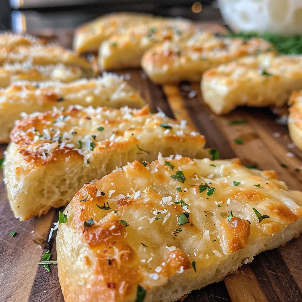 Juicy Parmesan bread bites with a crispy exterior displayed on a rustic table.