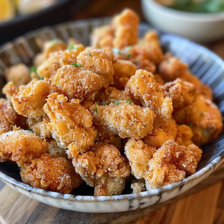 Close-up view of golden, crispy popcorn chicken pieces on a plate.