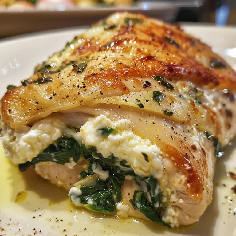 Juicy Spinach Ricotta Stuffed Chicken showcasing vibrant greens and melted cheese.