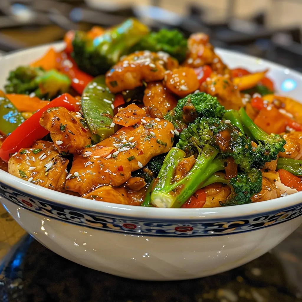 Juicy chicken pieces mixed with vibrant broccoli and bell peppers.