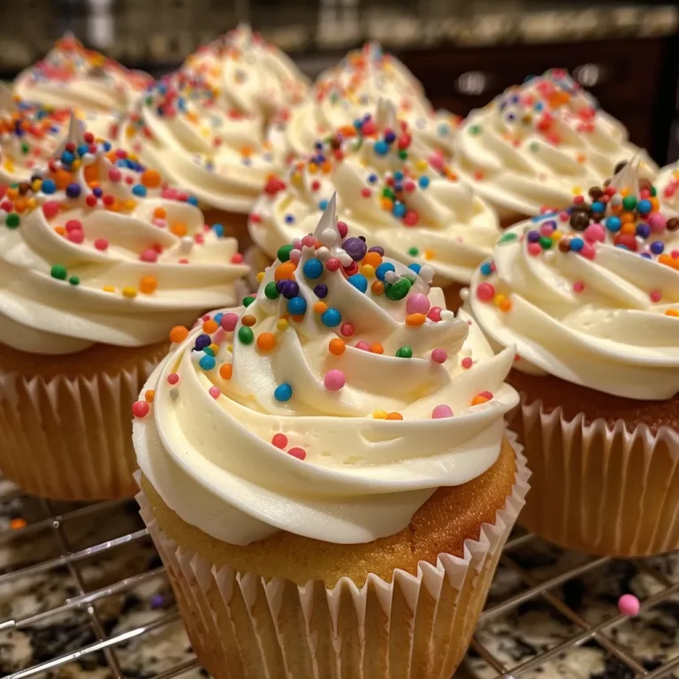 Whisking Up Joy The Vanilla Cupcakes That Sweeten Every Celebration Close-up view of delectable vanilla cupcakes with creamy frosting.