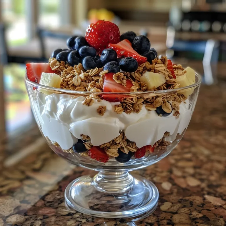 The Morning Symphony Crafting Vibrant Yogurt Parfaits for Joyful Mornings Close-up of a yogurt parfait layered with blueberries, strawberries, and granola.