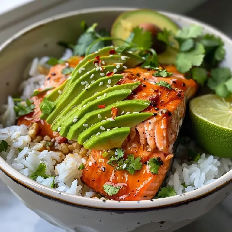 ['Close-up view of a colorful avocado salmon rice bowl with fresh ingredients.', 'Side view of a juicy avocado salmon rice bowl with vibrant toppings.', 'Detailed shot of a bowl featuring salmon, avocado, and cilantro over rice.', 'Close-up of a gourmet rice bowl with salmon, avocado, and lime garnish.']