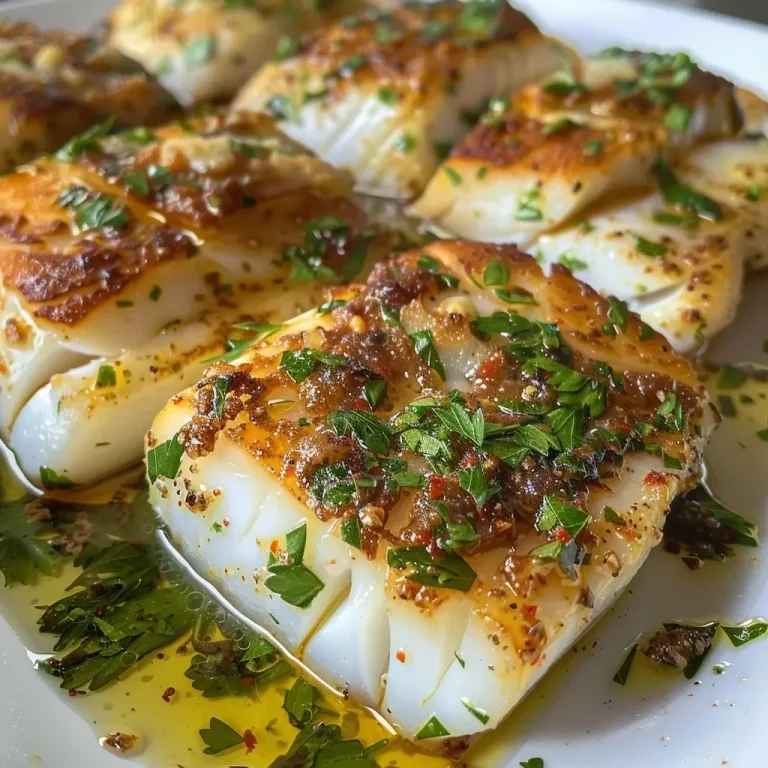 ['Close-up of juicy baked cod fillet garnished with fresh parsley and lemon slices.', 'Side view of a baked cod dish drizzled with olive oil and sprinkled with minced garlic.', 'Succulent baked cod with a golden crust, accompanied by lemon wedges and herbs.', 'Deliciously baked cod fillet arranged on a plate, showcasing its juicy texture and vibrant toppings.']