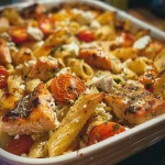 ['Close-up of baked feta pasta topped with salmon and cherry tomatoes.', 'A vibrant dish of baked feta pasta with salmon and minced garlic.', 'Side view of a creamy pasta dish featuring salmon and feta cheese.', 'Juicy baked feta pasta garnished with cherry tomatoes and cooked salmon.']