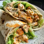 ['A close-up of a Buffalo Turkey Wrap presented on a plate, showcasing vibrant colors and textures.', 'A side view of a juicy Buffalo Turkey Wrap filled with turkey, lettuce, and cheese, ready to eat.', 'A detailed shot of a Buffalo Turkey Wrap with visible layers of ingredients, highlighting the hot sauce and turkey.', 'A delicious Buffalo Turkey Wrap arranged on a wooden cutting board, emphasizing its fresh ingredients.']