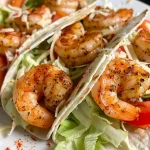 ['Close-up shot of Cajun Parmesan shrimp wraps, showcasing shrimp and toppings.', 'Irresistible Cajun shrimp wraps filled with lettuce and tomatoes, viewed from the side.', 'Side view of a delicious shrimp wrap, highlighting the Cajun seasoning and cheese.', 'Juicy shrimp wrapped in a tortilla, garnished with lettuce and tomatoes.']