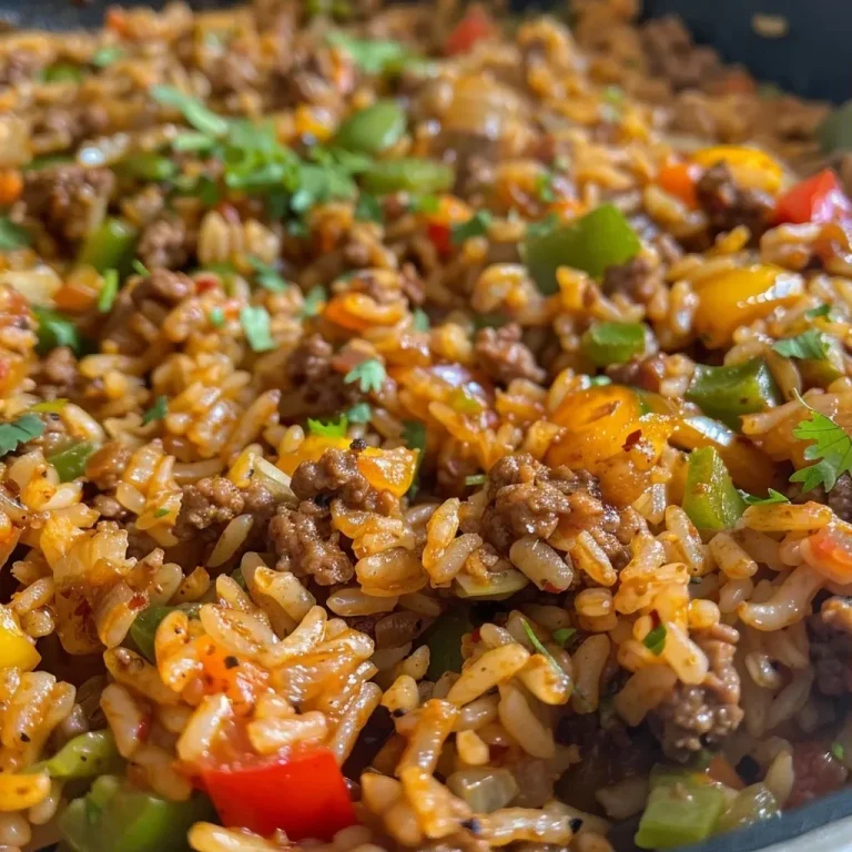 ['Close-up of a bowl of Cajun rice with ground beef and colorful vegetables.', 'Side view of juicy Cajun rice featuring minced chicken gizzards and bell peppers.', "Detailed shot of a serving of Popeye's-style Cajun rice, showcasing its rich textures.", 'Vibrant bowl of Cajun rice with garnished seasonings and ingredients visible.']