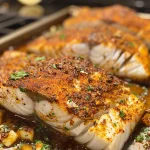 ['Close-up side view of Cajun Style Blackened Cod fillets, golden brown with spices.', 'Juicy Cajun Style Blackened Cod on a plate, showcasing a crispy, seasoned crust.', 'Freshly cooked blackened cod fillets, garnished and presented from a side angle.', 'Side view of a perfectly seasoned Cajun Cod fillet, highlighting its rich texture.']