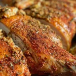 ['Close-up view of a juicy Cajun Turkey Rub spread over raw turkey.', 'Side profile of a raw turkey coated with a flavorful Cajun seasoning blend.', 'Detailed image highlighting a Cajun spice rub on a whole turkey.', 'Freshly prepared Cajun Turkey Rub on the surface of an uncooked turkey.']