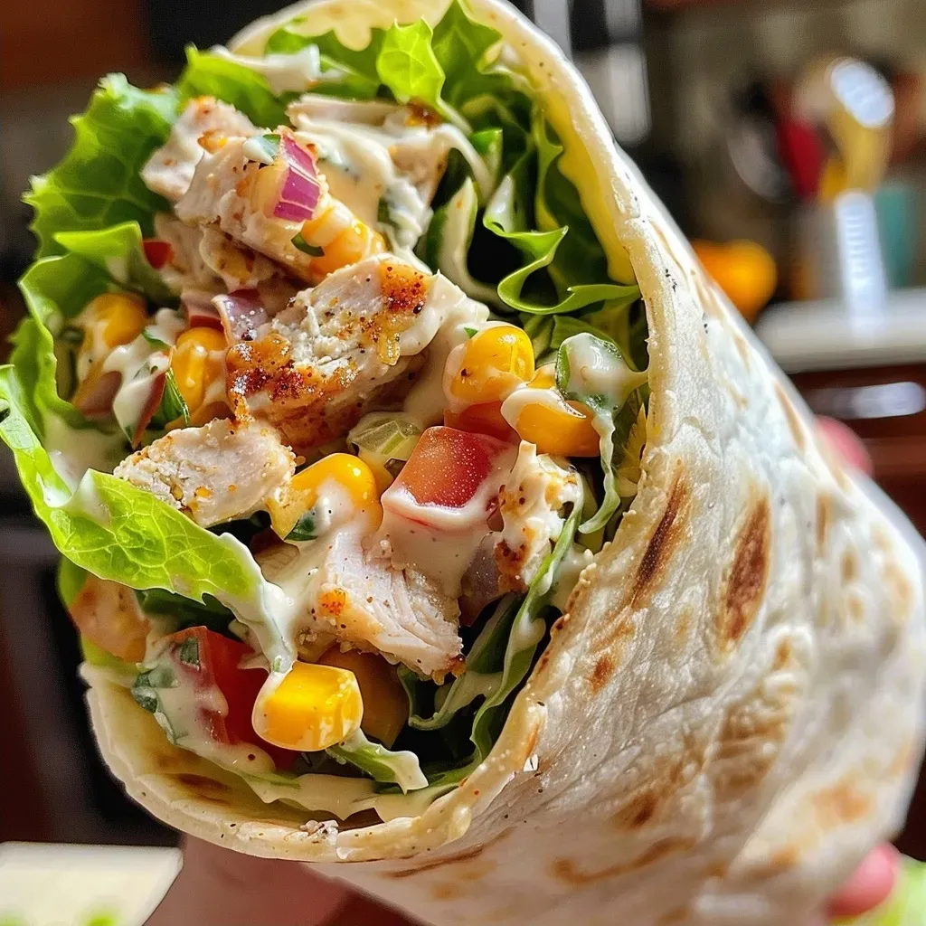 ['Close-up view of a Cajun turkey wrap filled with colorful ingredients.', 'Side view of a freshly made Cajun turkey wrap showcasing layers of turkey and vegetables.', 'Juicy Cajun turkey wrap with vibrant greens and tomatoes, served on a tortilla.', 'A delicious Cajun turkey wrap featuring turkey, lettuce, and pickled onions, in focus.']