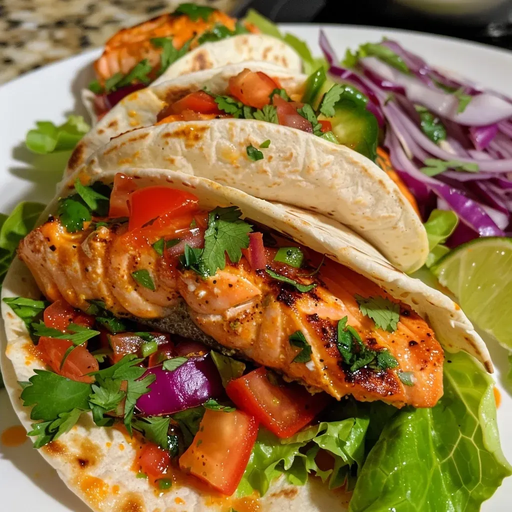 Close-up view of a Chipotle Wild Alaskan Salmon Wrap showcasing vibrant ingredients.