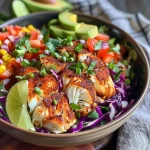 ['A close-up side view of a colorful Cod Fish Taco Bowl, showcasing juicy cod, vibrant slaw, and fresh ingredients.', 'A detailed shot of a Cod Fish Taco Bowl, highlighting layers of fish, slaw, and toppings in a rustic bowl.', 'A close-up image of Cod Fish Taco Bowls filled with cod fillets, slaw, and garnishes, arranged appealingly on a table.', 'A vibrant Cod Fish Taco Bowl captured from the side, featuring cod, cabbage slaw, and fresh toppings.']