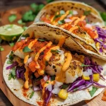 ['Close-up of juicy cod fish tacos served on a plate with colorful toppings.', 'Side view of delicious cod fish tacos showcasing vibrant vegetables and sauces.', 'Detailed shot of cod fish tacos with shredded cabbage and cilantro garnish.', 'Tasty cod fish tacos arranged neatly, highlighting fresh ingredients and sauces.']