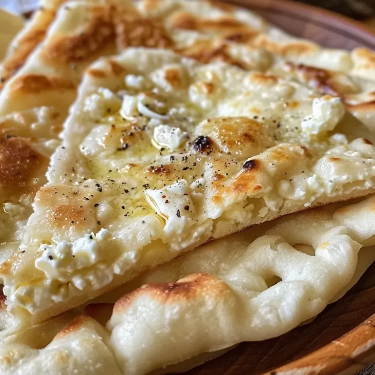 ['Close-up view of a golden brown Cottage Cheese Flatbread with a soft texture.', 'Side view of a freshly baked Cottage Cheese Flatbread on a wooden surface.', 'Juicy and fluffy Cottage Cheese Flatbread displayed with a rustic background.', 'Appetizing Cottage Cheese Flatbread with a light sheen on its surface.']