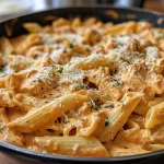 ['Close-up shot of creamy buffalo chicken pasta showcasing rich textures.', 'Side view of a bowl filled with buffalo chicken pasta, highlighting creamy sauce.', 'Juicy and creamy buffalo chicken pasta, with melted cheese garnishing the dish.', 'Detailed image of pasta mixed with buffalo chicken and creamy sauce.']
